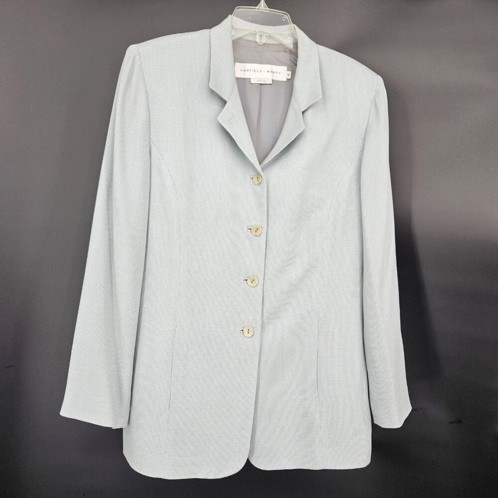 Garfield Marks Blazer Jacket Suit Women 12 Gray Button Micro Check USA Office